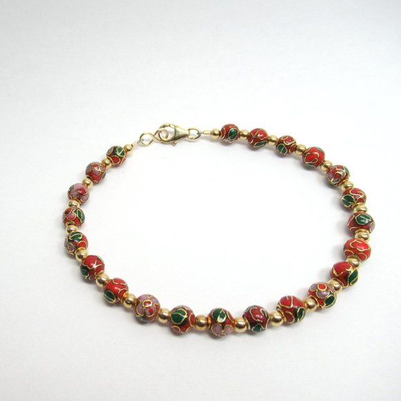 Red Cloisonne Bead Bracelet - Picture 7 of 7